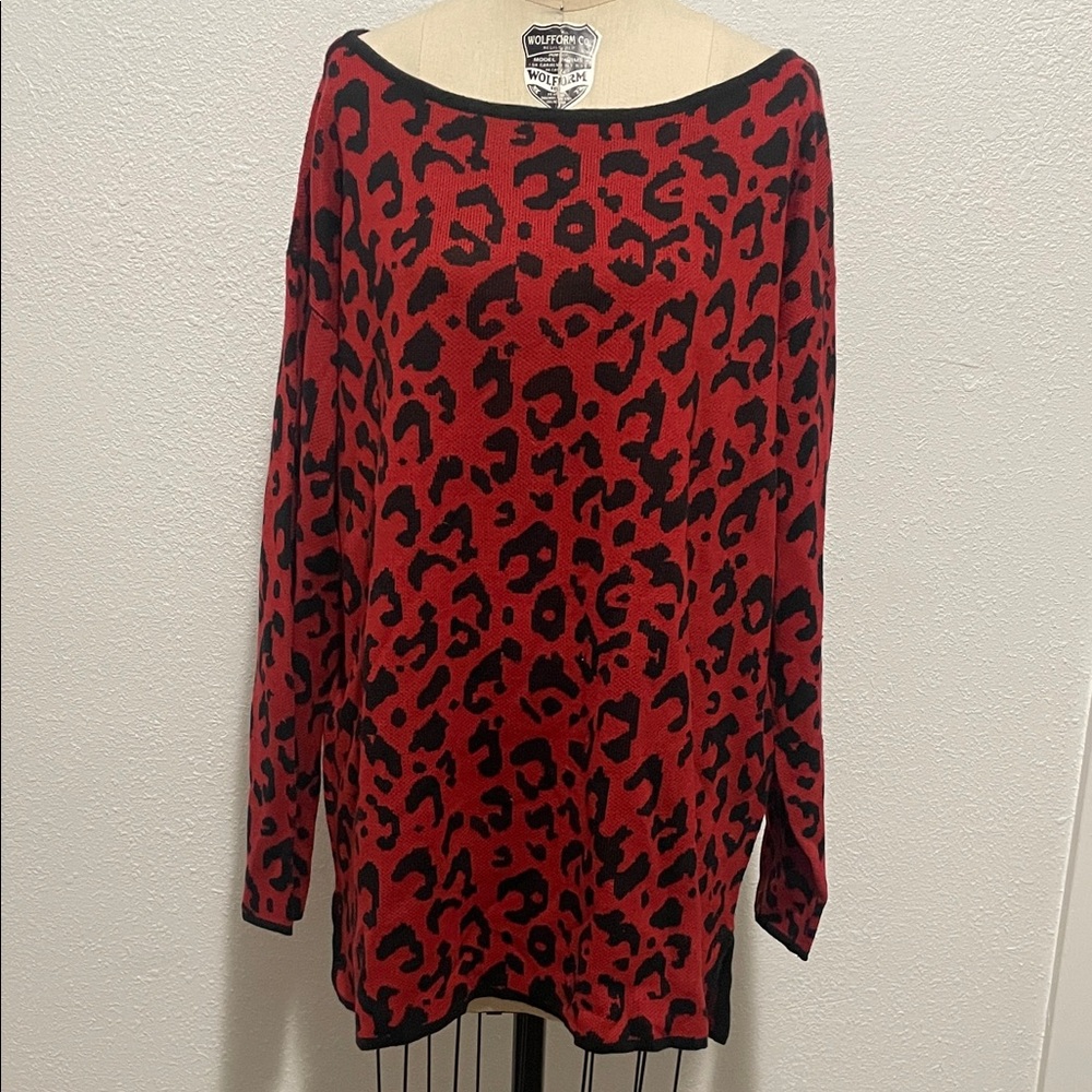 Red and Black Leopard Print Sweater